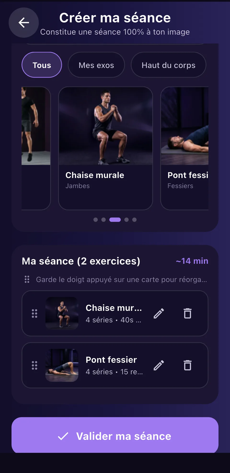 Séance en cours de construction dans Fynto